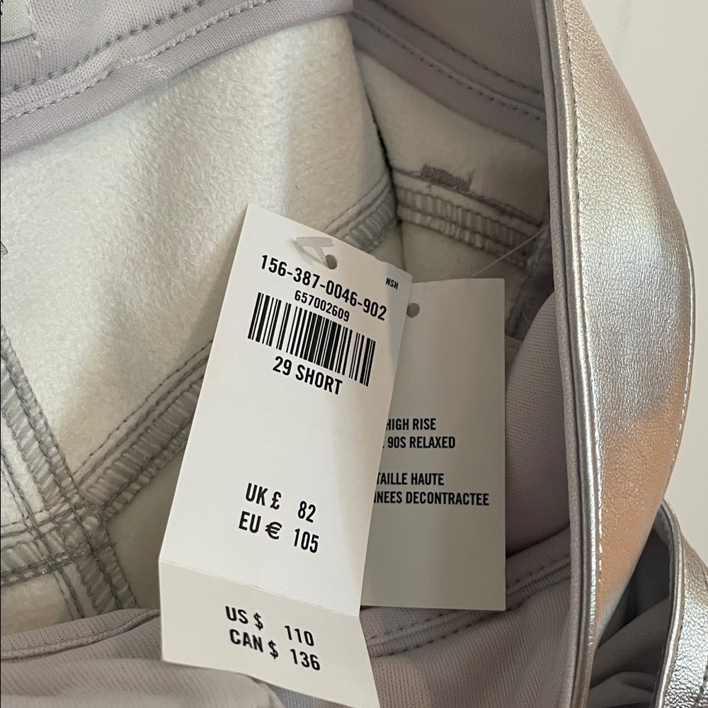 NWT Abercrombie & Fitch “The ‘90’s Relaxed” High Rise Metallic Silver Pants 10 - Picture 5 of 7